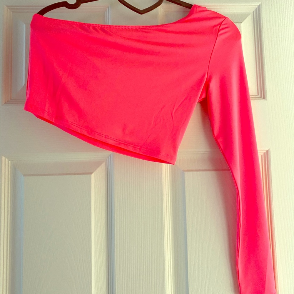 One-Sleeved Hot Pink Cropped Top